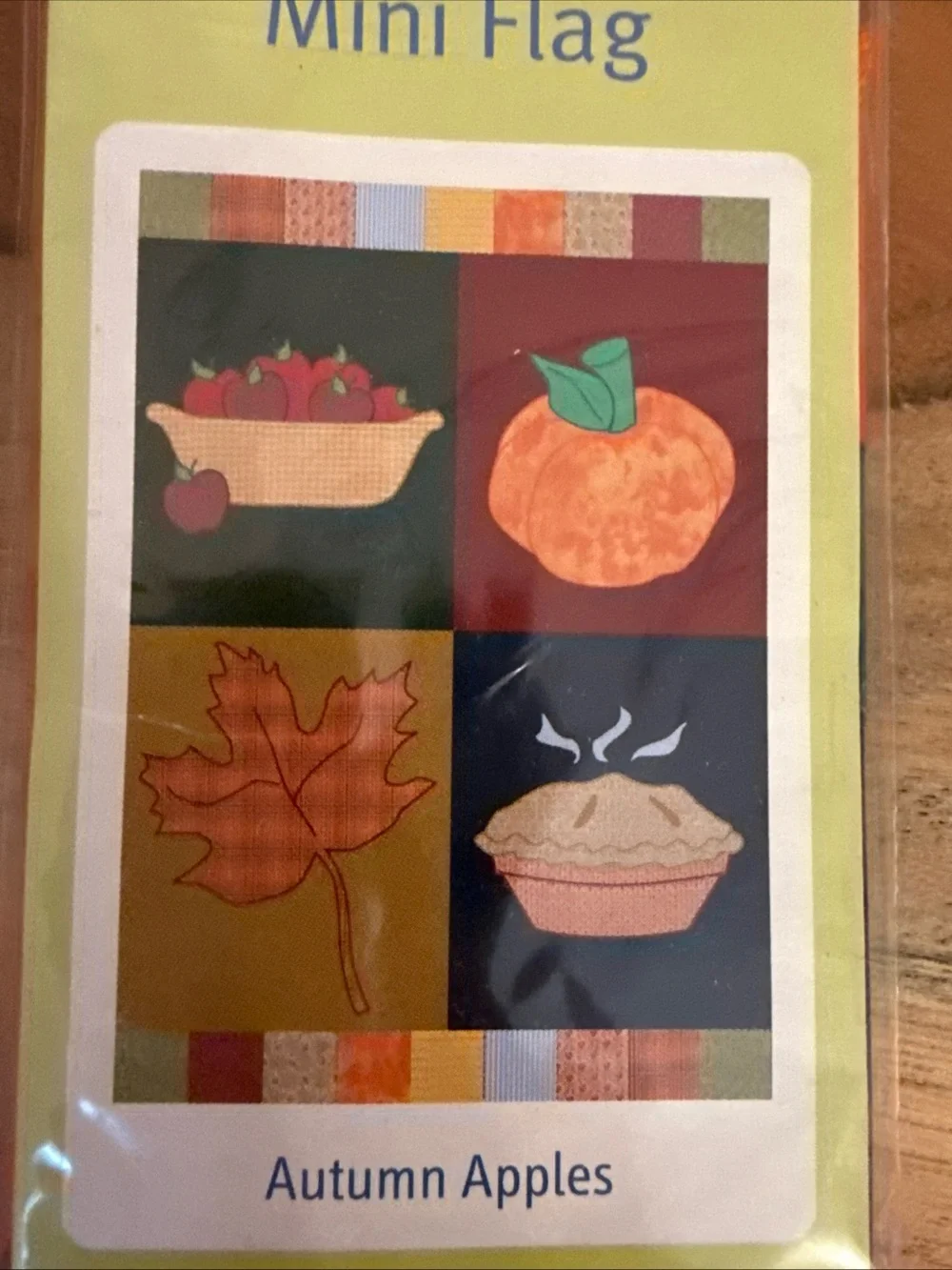 Mini House Flag Four Autumn Symbols Fall Apples Pumpkin, Pie Maple Leaf 13”x18”